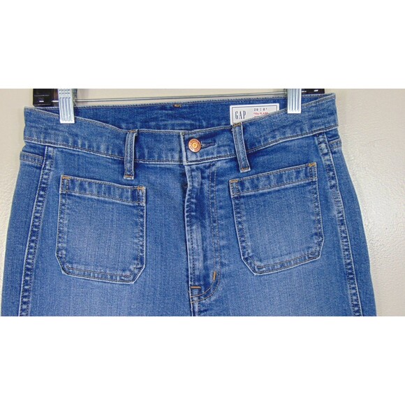 Gap 70's Flare High Rise Dark Wash Denim Jeans Women's Size 8 Tall Stretch 8T - Picture 3 of 8